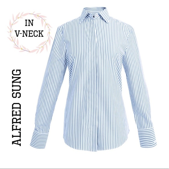 ALFRED SUNG STRIPES LONG SLEEVE V NECK WOMEN TOPS SIZE M - Picture 1 of 11